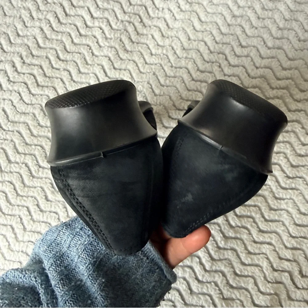 ECCO Felicia Black Perforated Suede Slip On Wedge Loafer Comfort Shoes Sz 40